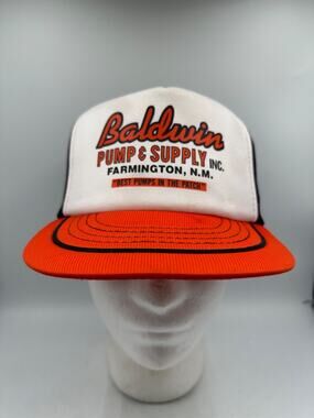 Vtg Baldwin Pump & Supply Hat Orange USA Best Pumps in the Patch Oil Rig Texas